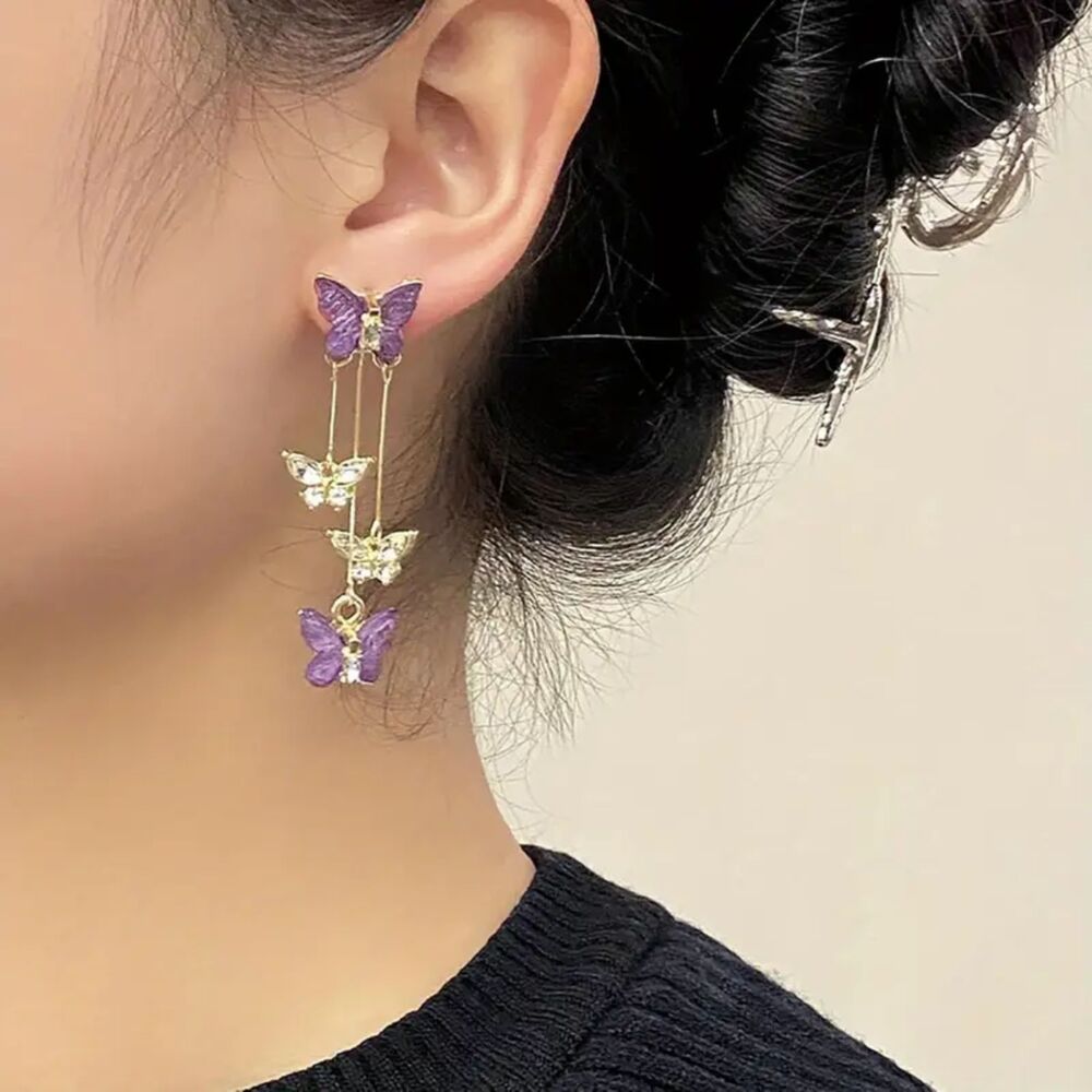 Wicked Silk Elegant Jeweled Lavender Purple Butterfly Dangling Earrings